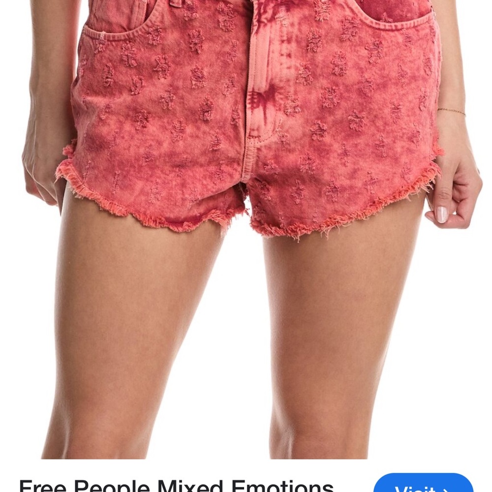 NWOT Free People Red Jean Shorts Distressed High-Waisted